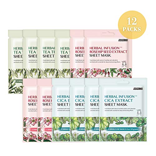 AVARELLE Masque en feuille d'extrait de CICA à base de plantes enrichi en huile de calendula pour l'acné… (mélangé) - Click to Buy