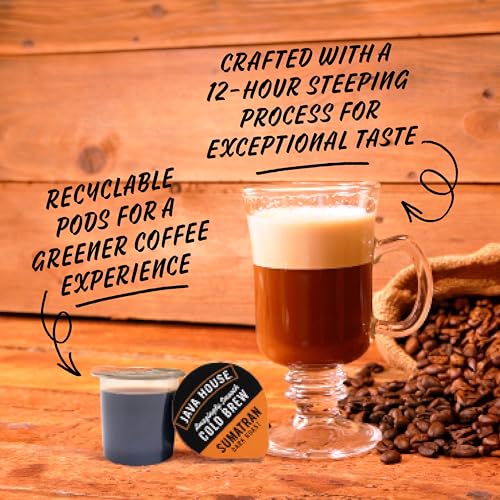 JAVA HOUSE Dark Roast Sumatran Cold Brew Pods, (12 Count) Peel and Pour Pods Hot or Iced Instant Coffee Concentrate