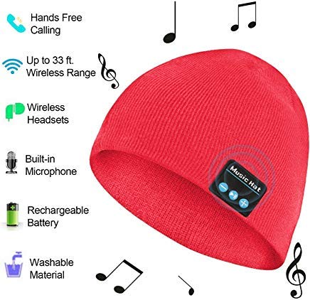 Bluetooth-Mütze, Bluetooth Beanie, kabelloses Bluetooth-Headset, integrierte Stereo-Lautsprecher, geeignet für Outdoor-Sportarten rot - Click to Buy