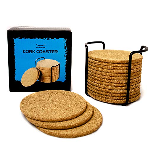 Coastal Cork Natural Cork Coasters for Drinks - 16pc Set with Metal Holder Storage Caddy - Absorbent Round Edge 4ââ‚¬� Absorbent Cups & Mugs Eco-Friendly Heat-Resistant Reusable Saucers for Cold Drinks Wine Glass - Click to Buy