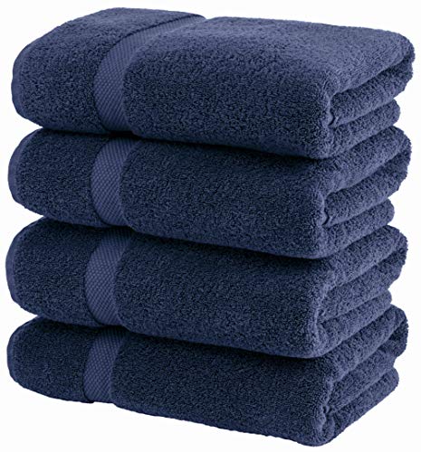White Classic Luxury Bath Towels Large - Circlet Egyptian Cotton | Highly Absorbent Hotel spa Collection Bathroom Towel | 27x54 Inch | Set of 4 | Navy Blue - Click to Buy