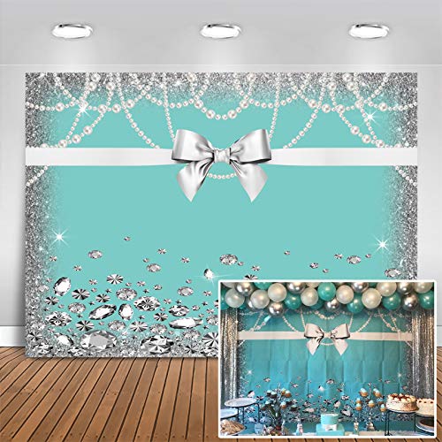 Mocsicka Breakfast Blue Bow-Knot Birthday Backdrop Sweet 16 Turquoise Bow Photography Background 7x5ft Vinyl Bridal Shower Wedding Party Banner Supplies Backdrops - Click to Buy