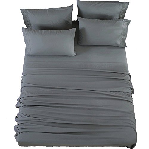 SONORO KATE Bed Sheet Set Super Soft Microfiber 1800 Thread Count Luxury Egyptian Sheets 18-Inch Deep Pocket，Wrinkle and Hypoallergenic-6 Piece (Dark Grey, King-6 Piece) - Click to Buy