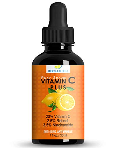 Pure Vitamin C- Plus Serum for Face - Highest Professional Grade w/L Ascorbic Acid, Retinol, Hyaluronic Acid, Argan Oil, Niacinamide - Best Natural Facial Serum For Anti Aging, Anti Wrinkle - 1 FL OZ - Click to Buy