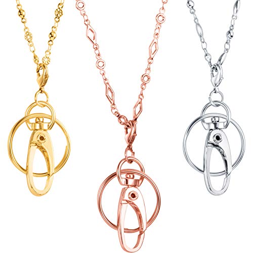 Tatuo 3 Pieces Different Fashion Lanyard Necklace, Women Strong Chain Lanyard for ID Badge Holder and Keys (Silver, Gold, Rose Gold) - Click to Buy