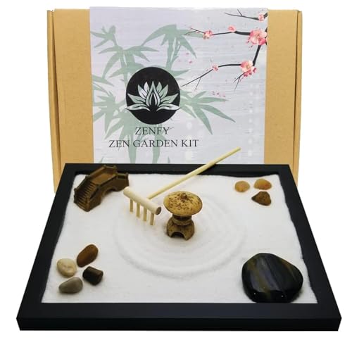 Zenfy Zen Sand Garden for Desk with Rake, Rocks and Figures - Click to Buy