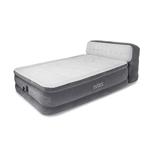 Intex Dura-Beam Ultra Plush Inflatable Pillow Top Bed Air Mattress with Headboard, Built-in Internal Electric Pump and Carry Storage Bag, Queen, Gray - Click to Buy