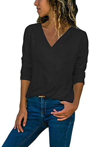 Grace's Secret Long Sleeve Deep V Neck Loose Casual Top for Women Stripes Printed - Click to Buy