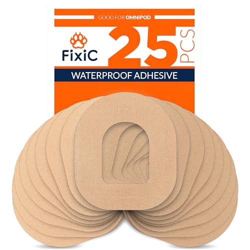 Fixic - 25 Pack - Adhesive Patches - Perfect for Omnipod - The Best Waterproof Adhesive Covers for Omnipod Sensors - Pre-Cut Back Paper - Long Fixation for Your Sensor! (Tan)