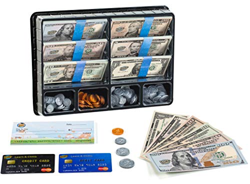 Learn & Climb Play Money Set for Kids ââ‚¬â€œ Realistic Dollar Bills, Coins, Credit & Debit Cards & Checkbook. Add-on for Pretend Play Cash Register - Click to Buy
