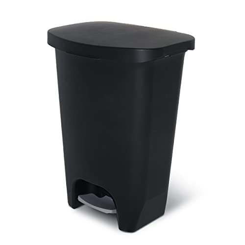 Glad 13 Gallon Trash Can | Plastic Kitchen Waste Bin with Odor Protection of Lid | Hands Free with Step On Foot Pedal and Garbage Bag Rings, Black - Click to Buy