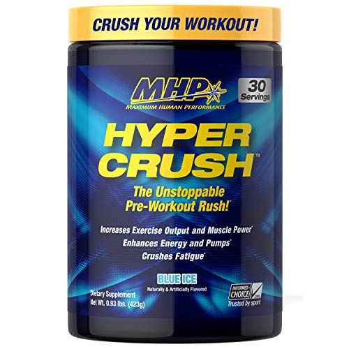 Maximum Human Performance MHP HYPER CRUSH Pre Workout energy drink creatine beta alanine nitric oxide pump citrulline AKG 30 Servings, Blue Ice, 14.88 Ounce - Click to Buy