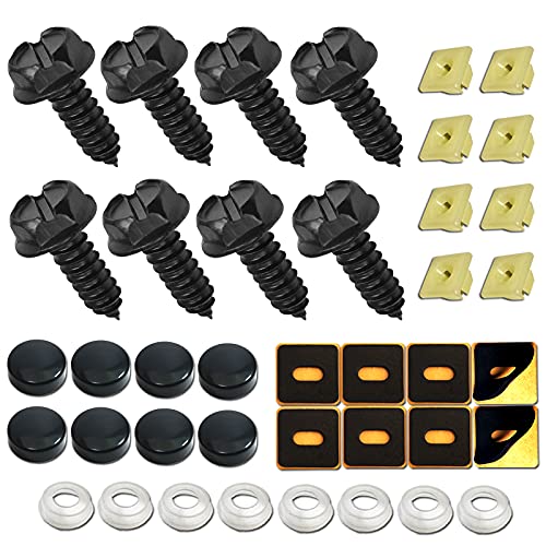 Aootf Black Stainless Steel Anti Rust License Plate Fastener and Car Tag Screw Caps for Securing Plates, Frames, Covers on Domestic Cars and Trucks - Click to Buy