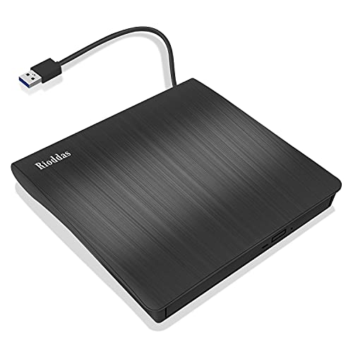Rioddas External CD Drive, USB 3.0 Portable CD/DVD +/-RW Drive Slim DVD/CD ROM Rewriter Burner Superdrive High Speed Data Transfer for Laptop Desktop PC Windows Linux OS Apple Mac - Click to Buy