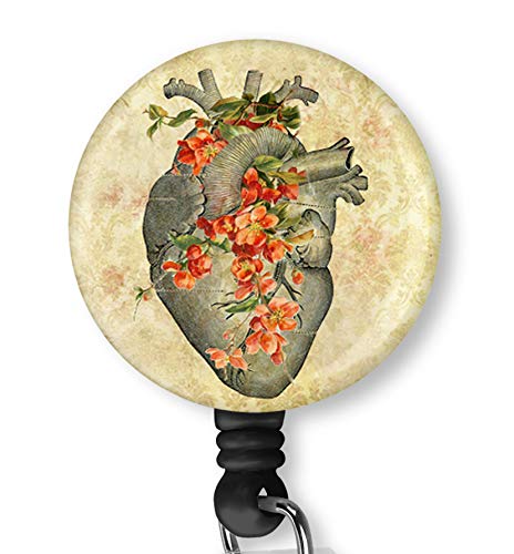 Flower Heart Retractable ID Card Badge Holder with Alligator Clip, Name Nurse Decorative Badge Reel Clip on Card Holders - Click to Buy