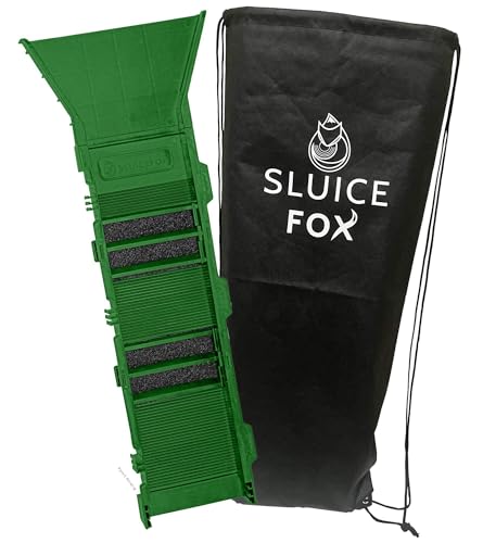 Portable Sluice Box for Gold Mining and Prospecting; Includes Miner's Moss, Hungarian Style riffles, and deep V riffles. Essential Tool for Gold panning Kits Sluice Box and Flare (Green) - Click to Buy