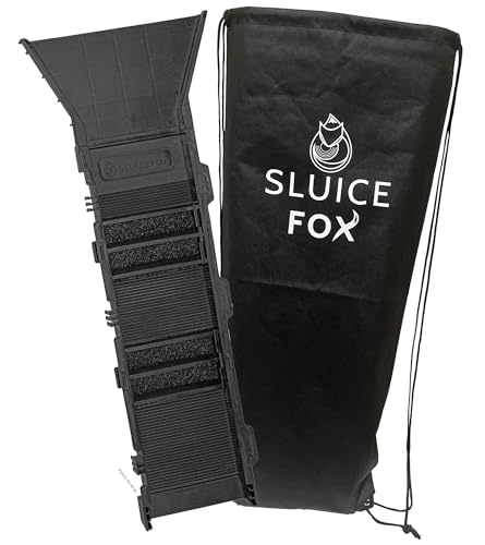 Sluice Fox Portable Expandable Sluice Box for Gold Mining and Prospecting; Includes Miner's Moss, Hungarian Style riffles, and deep V riffles. 31-Inch Length Sluice Box and Flare (Black) - Click to Buy