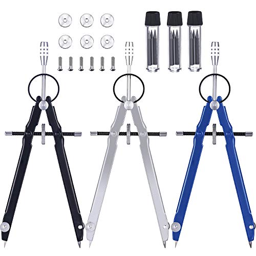 3 Pieces Math Compass Metal Geometry Compass for Math, Drafting, Drawing Student Compass with Spare Refills and Screws (Black/Silver/Blue) - Click to Buy