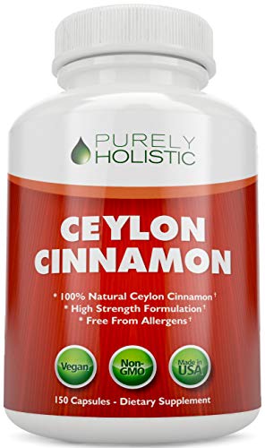 Purely Holistic Ceylon Cinnamon Capsules 1500mg, 150 Vegan Cinnamon Capsules, 75 Day Supply (25% More Servings), True Sri Lankan Ceylon Cinnamon Supplement