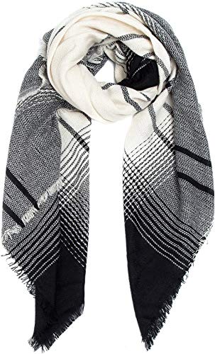 Blanket Scarf Women Wrap Infinity Shawl - Black Wool Scarves Tartan Oversized Long - Click to Buy