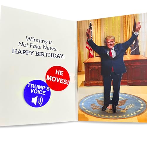 OUR FRIENDLY FOREST Talking & Dancing Trump Birthday Card - Interactive Design with Real Voice - Patriotic Collection - Presidential Theme Birthday Greeting Card for Him - Click to Buy