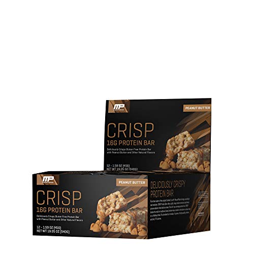 MusclePharm Crisp Protein Bar, 16 Grams of Protein, Delicious Protein Bar, Banned-Substance Tested, Peanut Butter, Non-GMO, Gluten-Free, Low in Sugar and Carbs, 12 Servings - Click to Buy