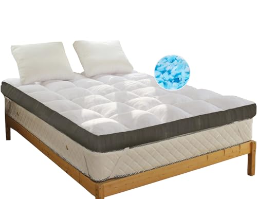 WhatsBedding 4 Inch Memory Foam Mattress Topper Cal-King Size Memory Foam Filled Warming Cooling Fluffy & Soft 100% Air Fabirc Tops Pillow Top, Anti-Slip Bottom, 4 Elastic Straps, 84x72x4 Inch - Click to Buy