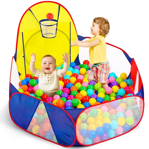 eocol Kids Ball Pit Large pop upã‚â Childrens Ball pitsã‚â tentã‚â for toddlersã‚â playhouseã‚â Baby crawlã‚â playpen with Basketball Hoop and Zipper Storage Bag, 4 ft/120cm, Balls not Included - Click to Buy