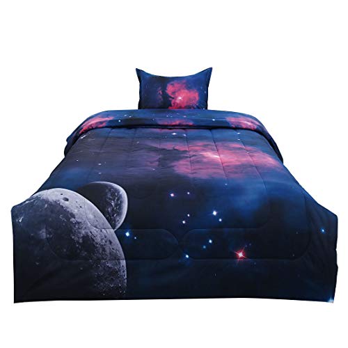 uxcell Twin Comforter Set Galaxies Fuchsia for Twin Bed-3D Outer Space Themed Bedding -3D Printing Never Fade Quilt Comforter - with 1 Matching Pillow Case - Click to Buy
