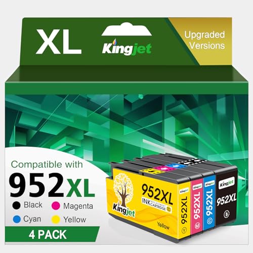 Kingjet Compatible 952XL Ink Cartridges Replacement for HP 952 Ink Cartridges Combo Pack 952XL Ink Work with Officejet Pro 7740 8710 8210 8715 8720 8702 Printers,4 Pack(Black/Cyan/Magenta/Yellow) - Click to Buy