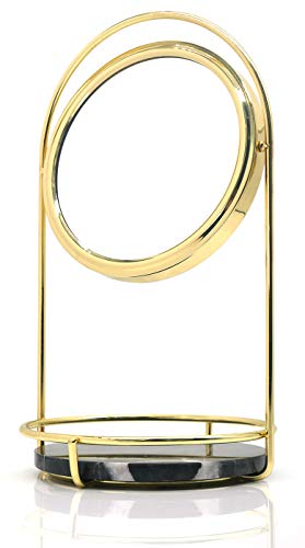PuTwo Makeup Mirror Double Sided 1x & 3X Magnifying Mirror Round 360° Rotation Cosmetic Mirror with Black Marble Tray Beauty Mirror Vintage Vanity Mirror for Dresser Vanity Table Desk - Gold & Black - Click to Buy
