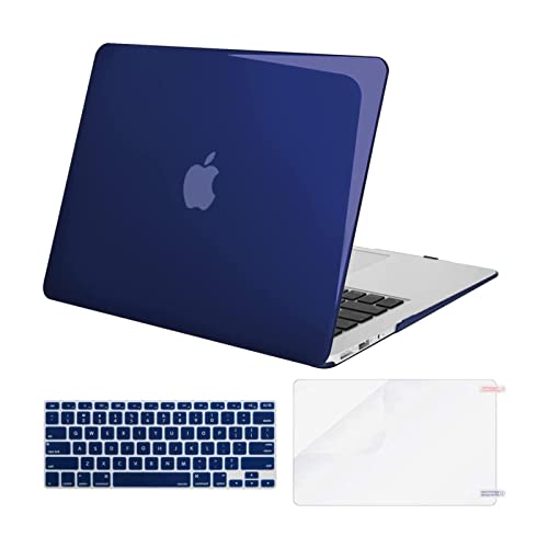 MOSISO Coque rigide en plastique, coque de clavier et protection d'écran uniquement compatible avec MacBook Air 13" (modèles : A1369 & A1466, ancienne version 2010–2017), bleu marine cristal - Click to Buy