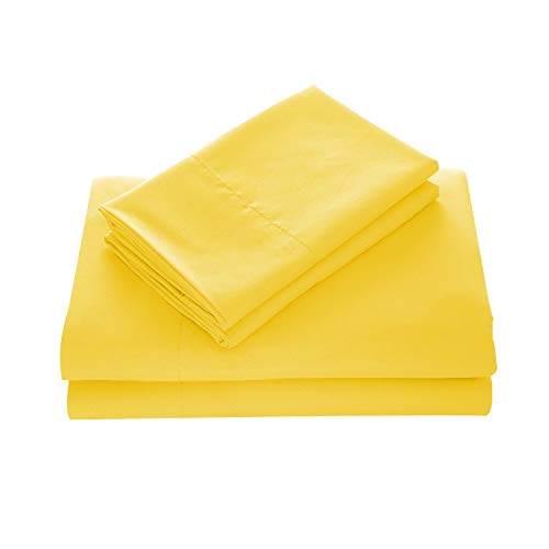 WAVVA Bedding Luxury 4-Pcs Bed Sheets Set- 1800 Deep Pocket, Wrinkle & Fade Resistant (Queen, Vibrant Yellow) - Click to Buy