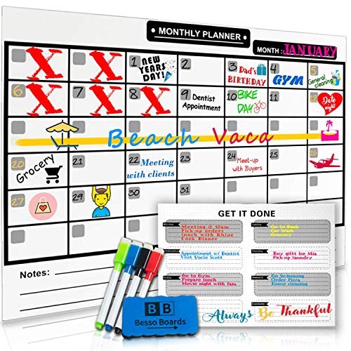 Magnetic Dry Erase Calendar for Refrigerator [17x12]& Weekly Magnetic Calendar | Monthly Whiteboard Wall Calendar and Fridge Board Planner | Dry Erase Markers & Eraser | 2019 Home or Office - Click to Buy