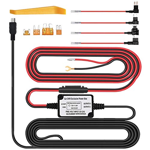 VMVM Dash Cam Hardwire Kit Mini USB 12ft 12V-24V to 5V Low Voltage Protection Mini/ACS/ATO Add a Circuit Fuse Holders Compatible Dash Cam GPS Radar Detector All Other Mini USB Device - Click to Buy