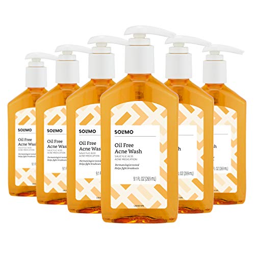 Amazon Brand - Solimo Oil Free Acne Wash, 2% Salicylic Acid Acne Medication, Dermatologist Tested, 9.1 Fluid Ounce (Pack of 6) - Click to Buy