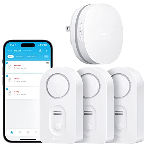 Govee WiFi Water Sensor 3 Packs, Smart Water Leak Detector, 100dB Adjustable Alarm Suit for Home and Basement, Leak Alert with Email & APP Push (Only Support 2.4G Wi-Fi)