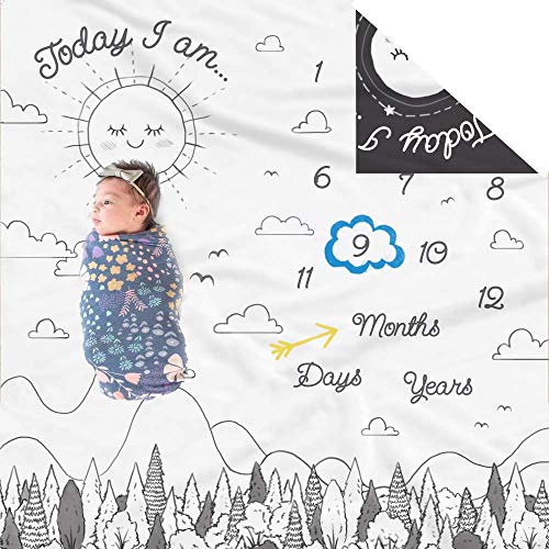 Doppelseitige monatliche Baby-Meilenstein-Decke - Monatsdecke für Babybilder | Fotodecke mit Baby-Foto-Requisiten | monatliche Decken für Neugeborene | Baby Junge Mädchen Meilensteindecke (Schwarz und Weiß) - Click to Buy