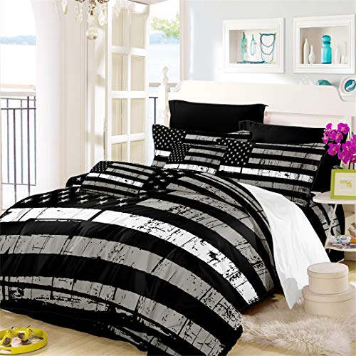 Oliven American Flag Quilt Cover Full Size Valor Patriot Theme Digital Duvet Cover 3 Piece Bedding Set,Black White Gray - Click to Buy