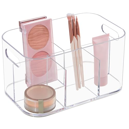 STORi Bliss 5-Compartment Plastic Cosmetic Organizer | Clear | Rectangular Divided Makeup Bin & Vanity Storage Caddy with Pass-Through Handles | Round Corner Design | Made in USA - Click to Buy