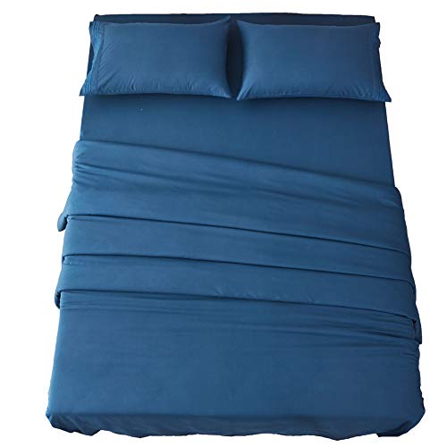 SONORO KATE Bed Sheet Set Super Soft Microfiber 1800 Thread Count Luxury Egyptian Sheets 18-Inch Deep Pocket Wrinkle and Hypoallergenic-4 Piece(California King, Navy Blue - Click to Buy