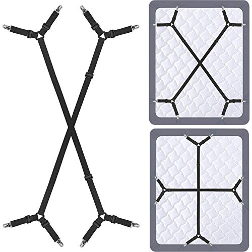 Siaomo Bed Sheet Holder Straps - Adjustable Crisscross Sheet Clips Elastic Band Fitted Bed Sheet Fasteners Suspenders Grippers Clip,2Pcs/Set Black - Click to Buy