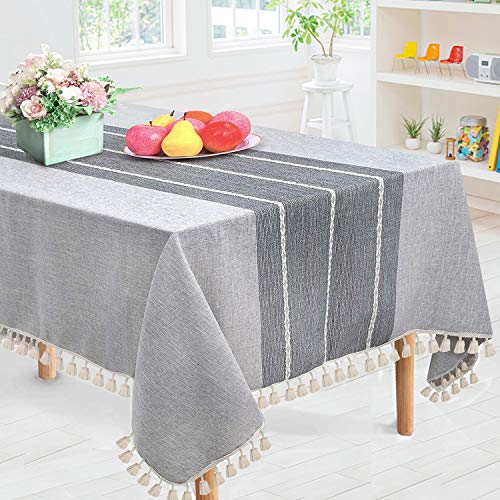 Yifantacy Joypea Tablecloth Rectangle 55 x 86 Inch Cotton Linen Tassel Fabric Tablecloth Grey Heavy Weight for Kitchen Table Decor Wedding Party - Click to Buy
