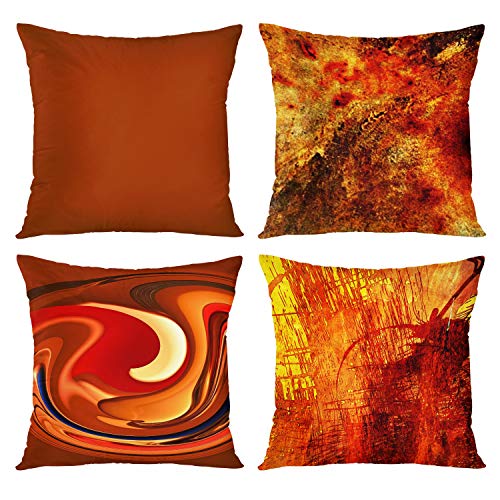 Emvency Set of 4 Throw Pillow Covers Burnt Orange Abstract Red 20 Tan Funky Watercolor Grunge Monochrome Decorative Pillow Cases Home Decor Square 20x20 Inches Pillowcases - Click to Buy