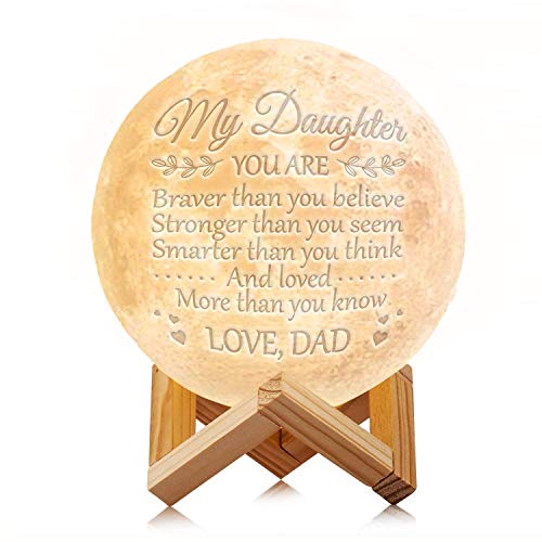 Engraved Moon Lamp Night Light - Brave & Smart Moon Light with Touch Control Brightness - from Mom/Dad to Daughter (B - from Dad) - Click to Buy