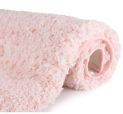 Bathroom Rugs Microfiber Plush Bath Mat Machine Washable, Slip Resistance Rubber and Absorbency Bath Rugs for Bathroom Floor, Door and Sink, Rectangular Floor Mat,Light Pink,32"x 20" - Click to Buy