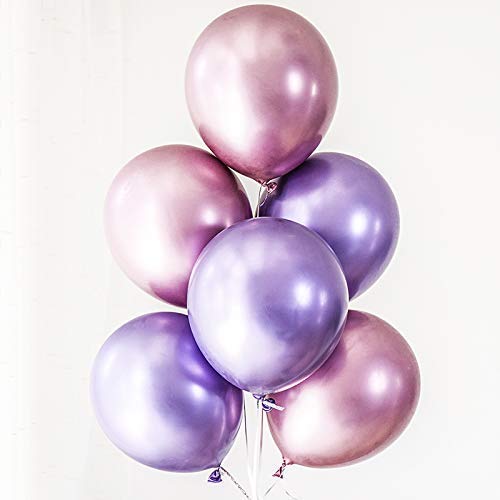 60pcs Purple Pink Chrome Shiny Metallic Latex Balloons 12inch Perfect for Birthday Party Bridal Baby Shower Engagement Wedding Party Decor (pink,purple) - Click to Buy