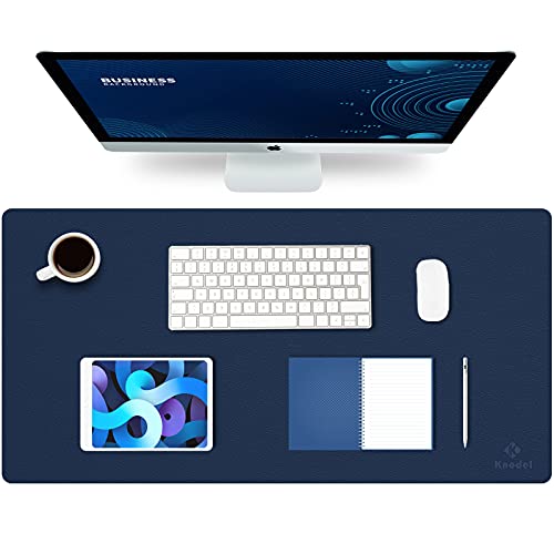 K KNODEL Large Office Leather Desk Mat, Mouse and Keyboard Pad, Computer and Laptop Mat, Desktop Protector and Cover, Writing Pad and Blotter (80x40cm, Dark Blue) - Click to Buy