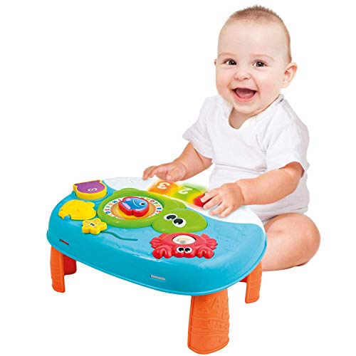 Activity Table for 1 Year Old and Up. 2-in-1 Activity Center for Baby. Interactive Learning Toy Piano and Kids Activity Table with Fun Ocean Characters. Crib Accessories with Detachable Straps - Click to Buy