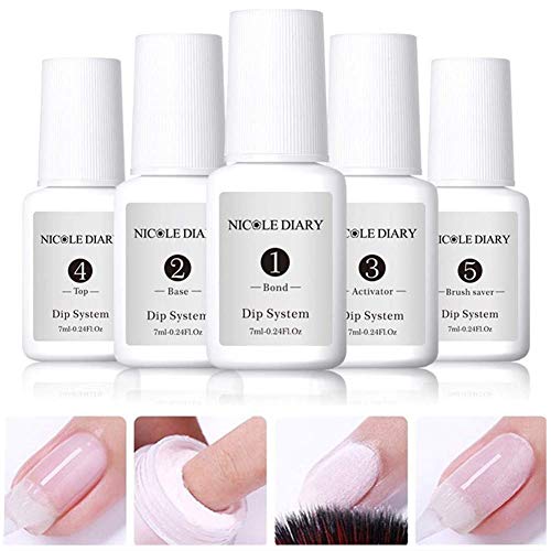 7ml Dipping Nail Powder System Liquid Clear Full System Set of Liquids with Bond,Base,Activator,Top,And Brush Saver Nail Art Manicure Gel Polish No UV Lamp Needed - Click to Buy